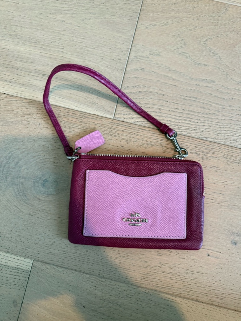 Coach Two-Tone Berry & Pink Leather Wristlet